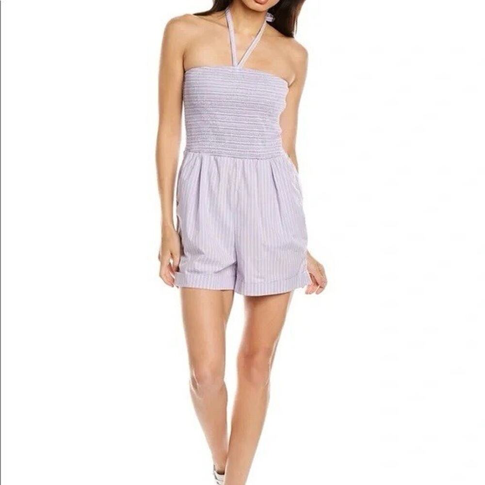 Nation LTD Vacation Stripe Lavender Purple 100% Pima Cotton Blondie Romper XS